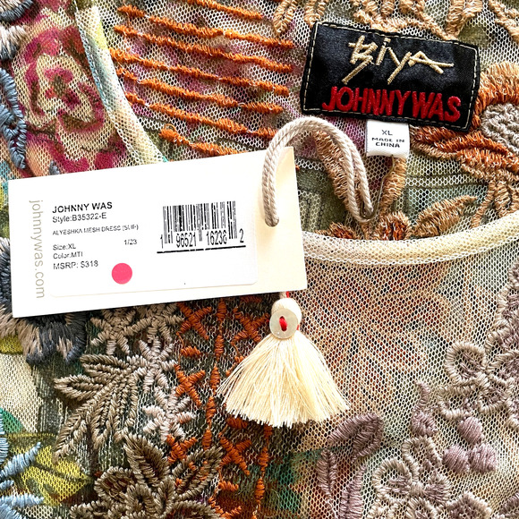 JOHNNY WAS BIYA Alyeshka Size XL Mesh Floral Embroidered Boho Midi Dress NWT - Picture 4 of 15
